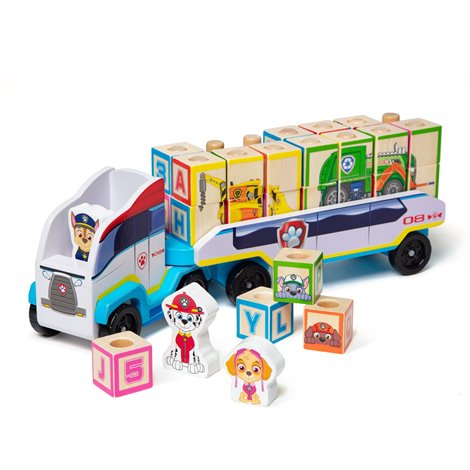 Camion cu remorca, 28 cuburi din lemn cu litere si 3 figurine Paw Patrol, Patrula Catelusilor - imagine 9